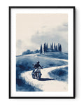 Affiche moto BMW R NineT encre chinoise campagne toscane