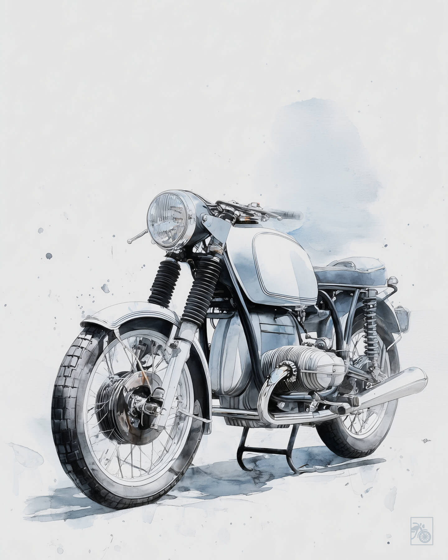 Affiche moto BMW R75 aquarelle fond minimaliste