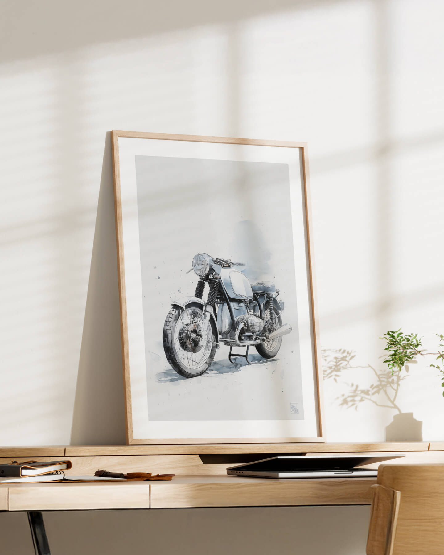 Affiche moto BMW R75 aquarelle fond minimaliste