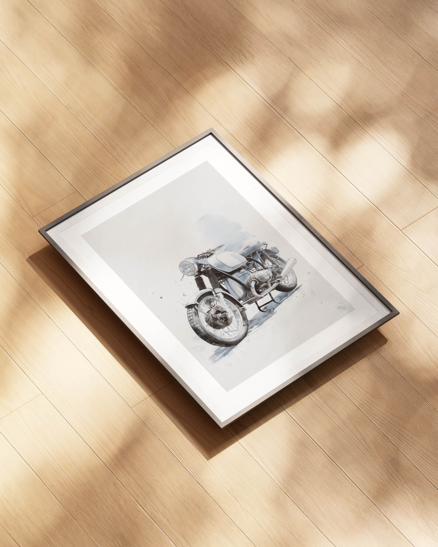 Affiche moto BMW R75 aquarelle fond minimaliste