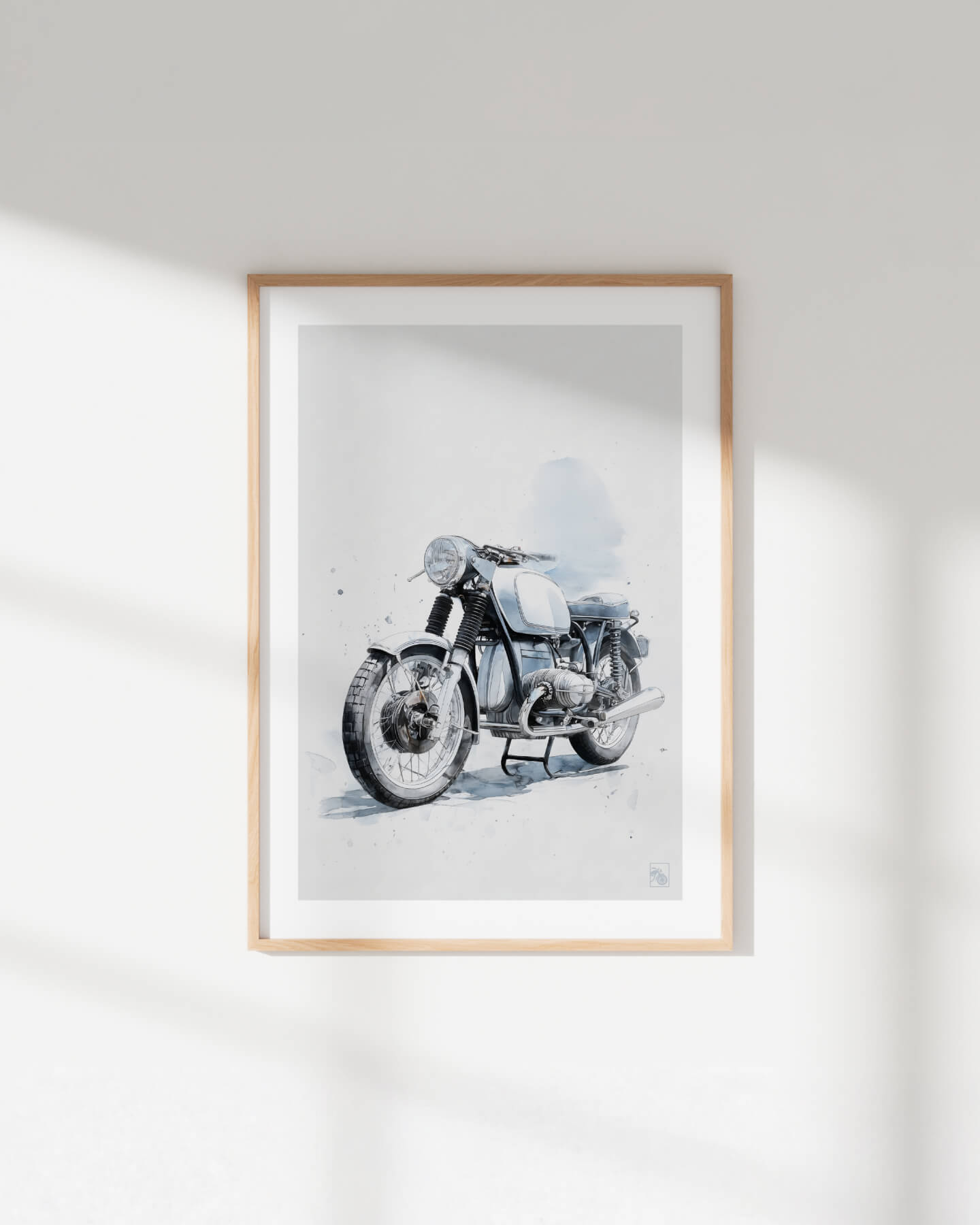 Affiche moto BMW R75 aquarelle fond minimaliste