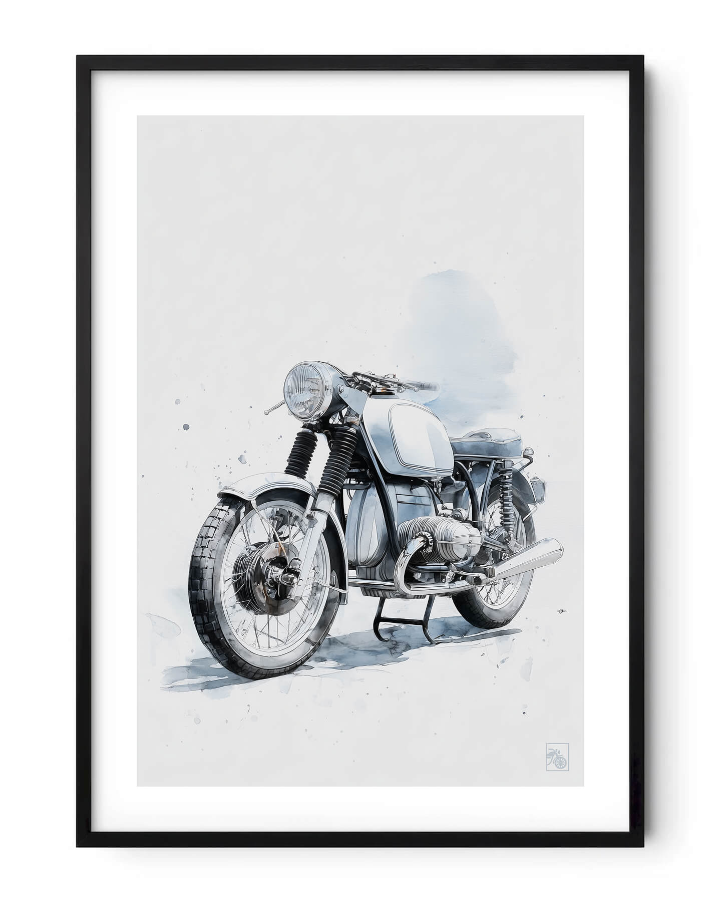 Affiche moto BMW R75 aquarelle fond minimaliste
