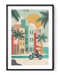 Affiche moto BMW Twin Art Deco minimaliste Miami Ocean Drive