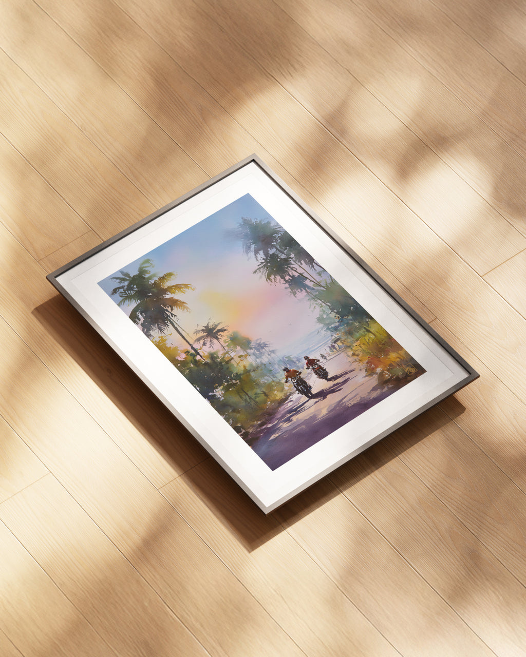 Affiche moto bikers custom aquarelle route tropicale Brésil