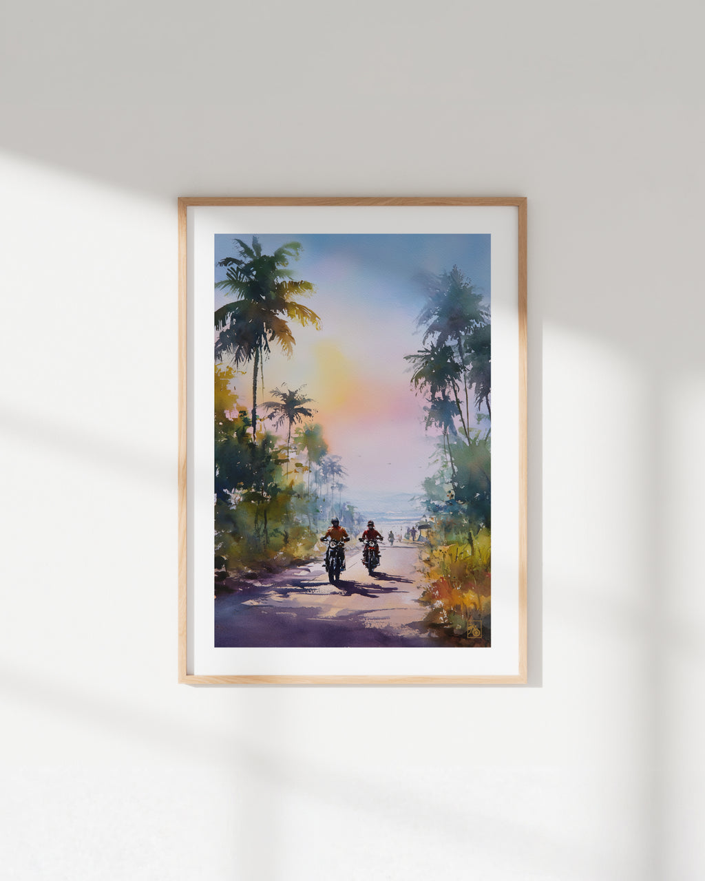 Affiche moto bikers custom aquarelle route tropicale Brésil