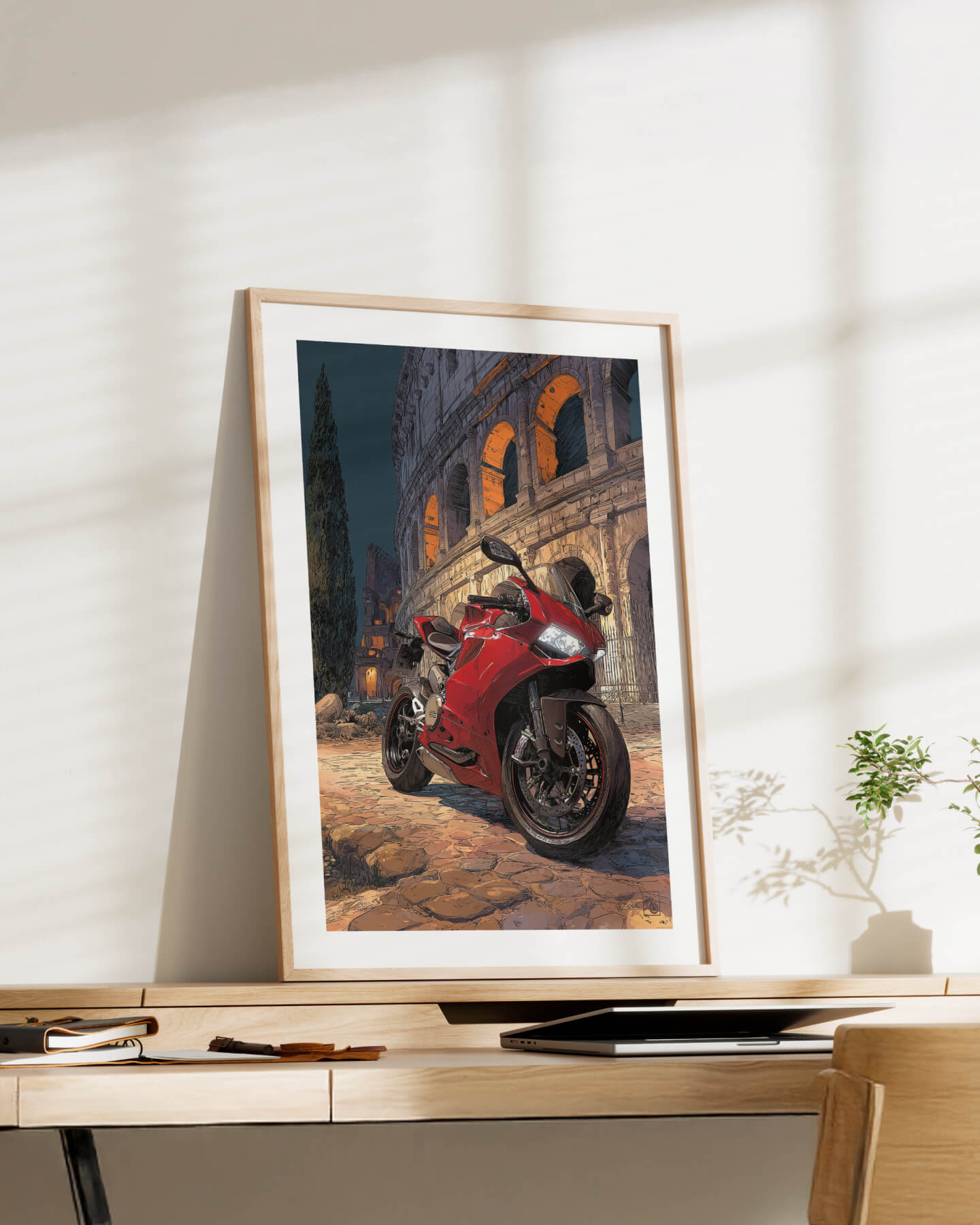 Affiche moto Ducati peinture Michelangelo Colisée Rome