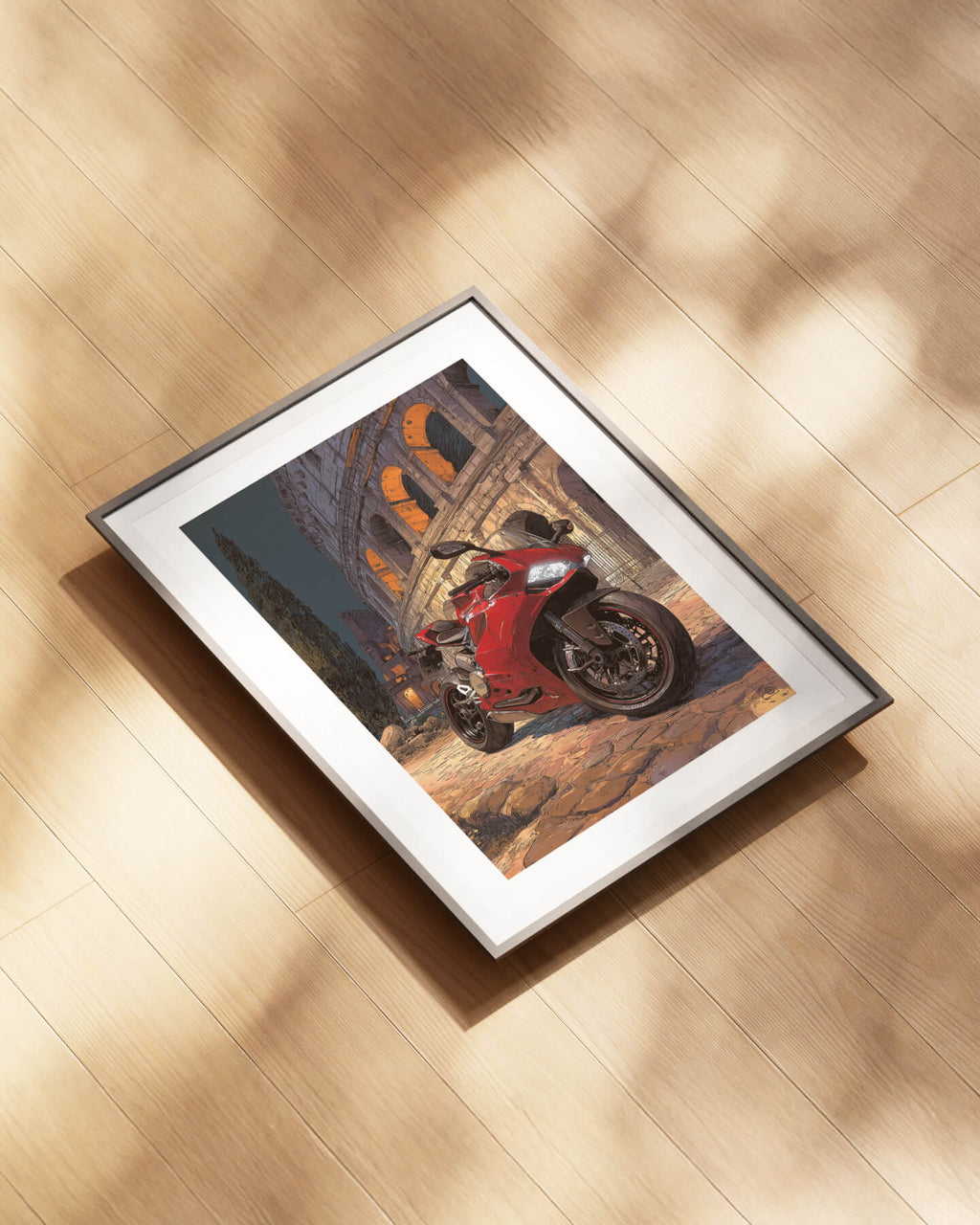 Affiche moto Ducati peinture Michelangelo Colisée Rome