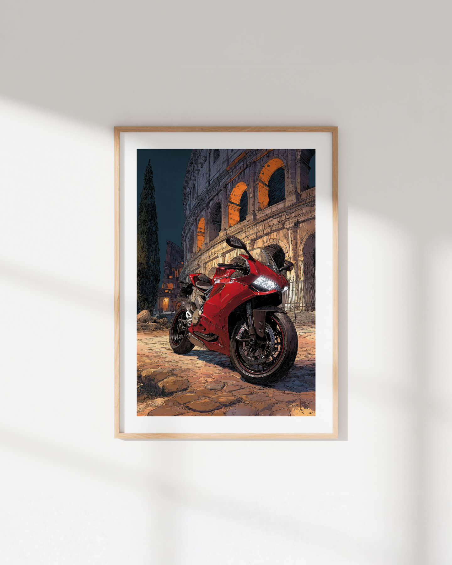 Affiche moto Ducati peinture Michelangelo Colisée Rome