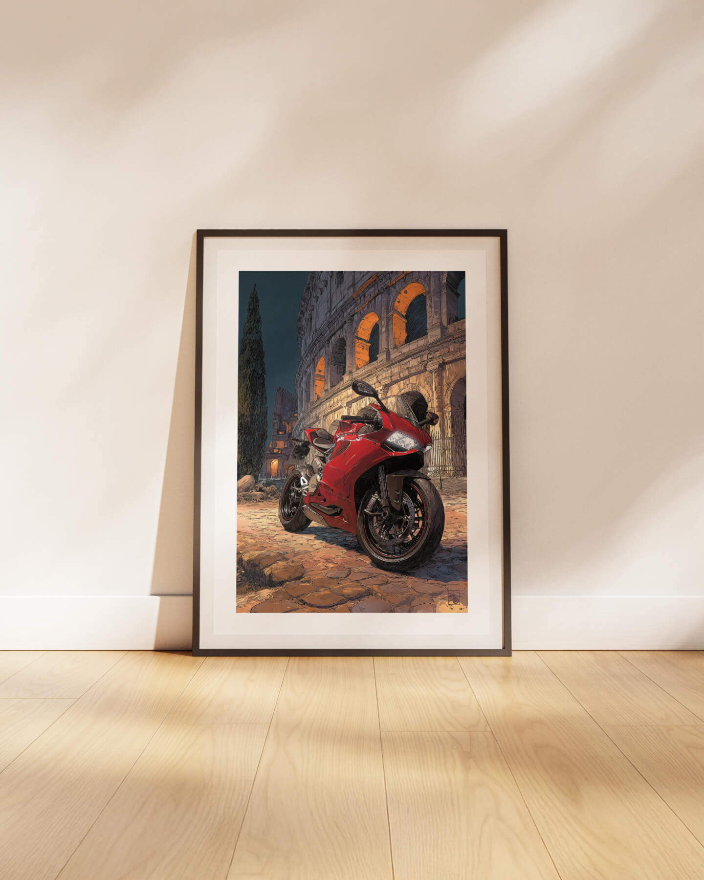Affiche moto Ducati peinture Michelangelo Colisée Rome