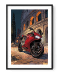 Affiche moto Ducati peinture Michelangelo Colisée Rome