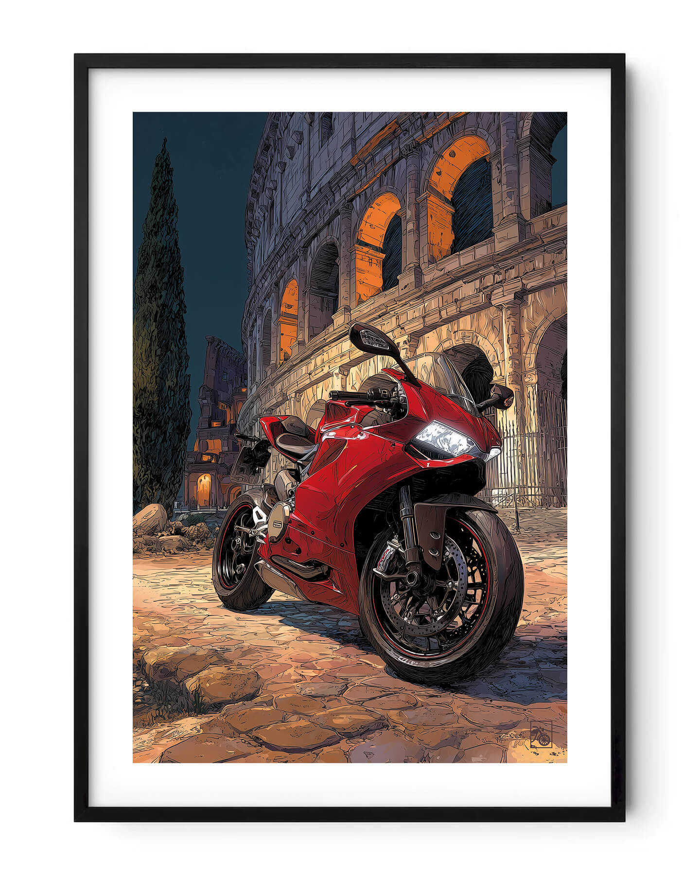 Affiche moto Ducati peinture Michelangelo Colisée Rome