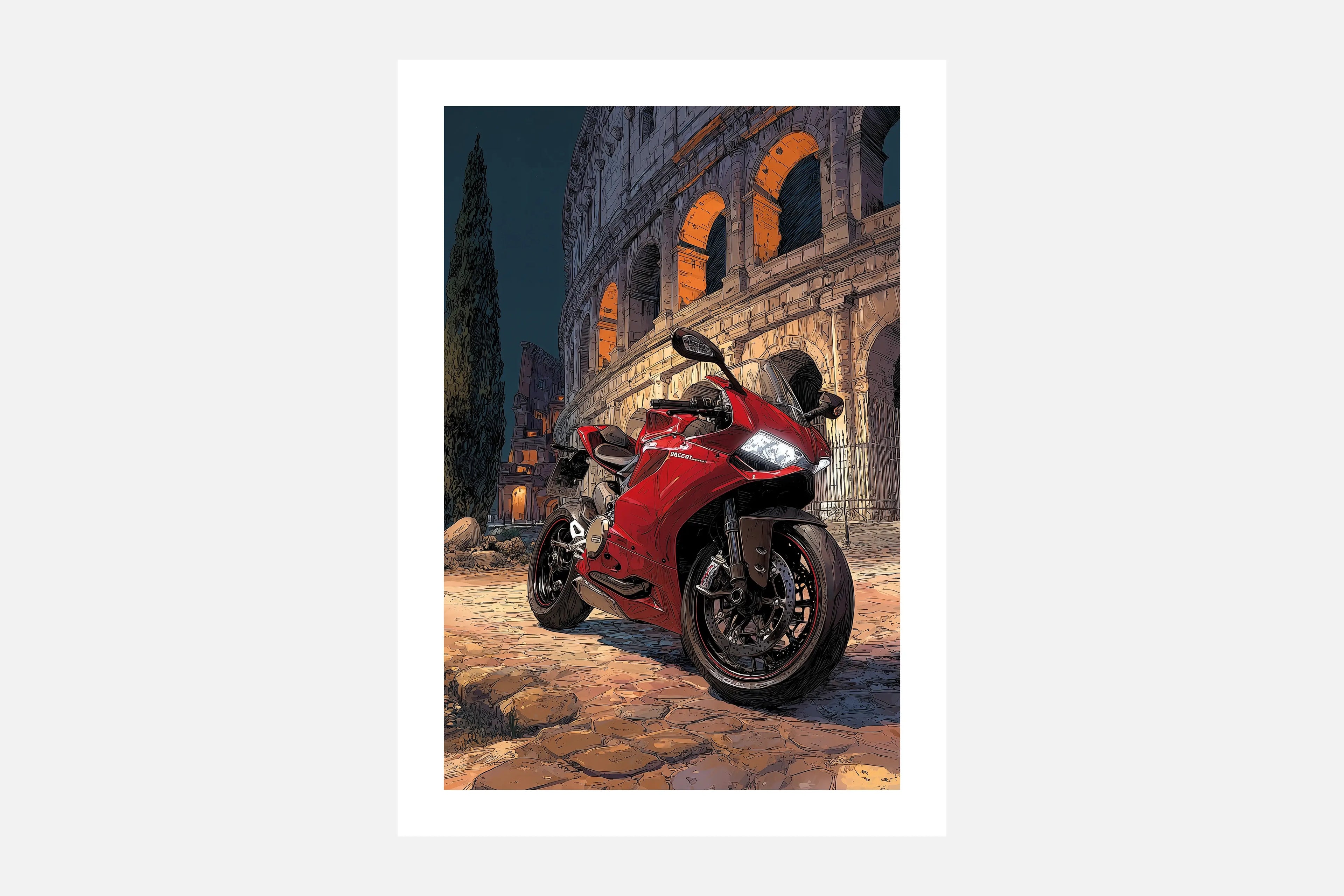 Affiche moto Ducati - Illustration Renaissance Michel-Ange - Colisée Rome