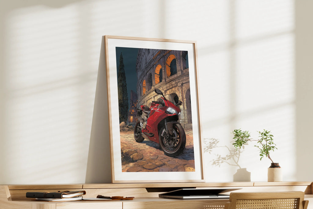 Affiche moto Ducati - Illustration Renaissance Michel-Ange - Colisée Rome