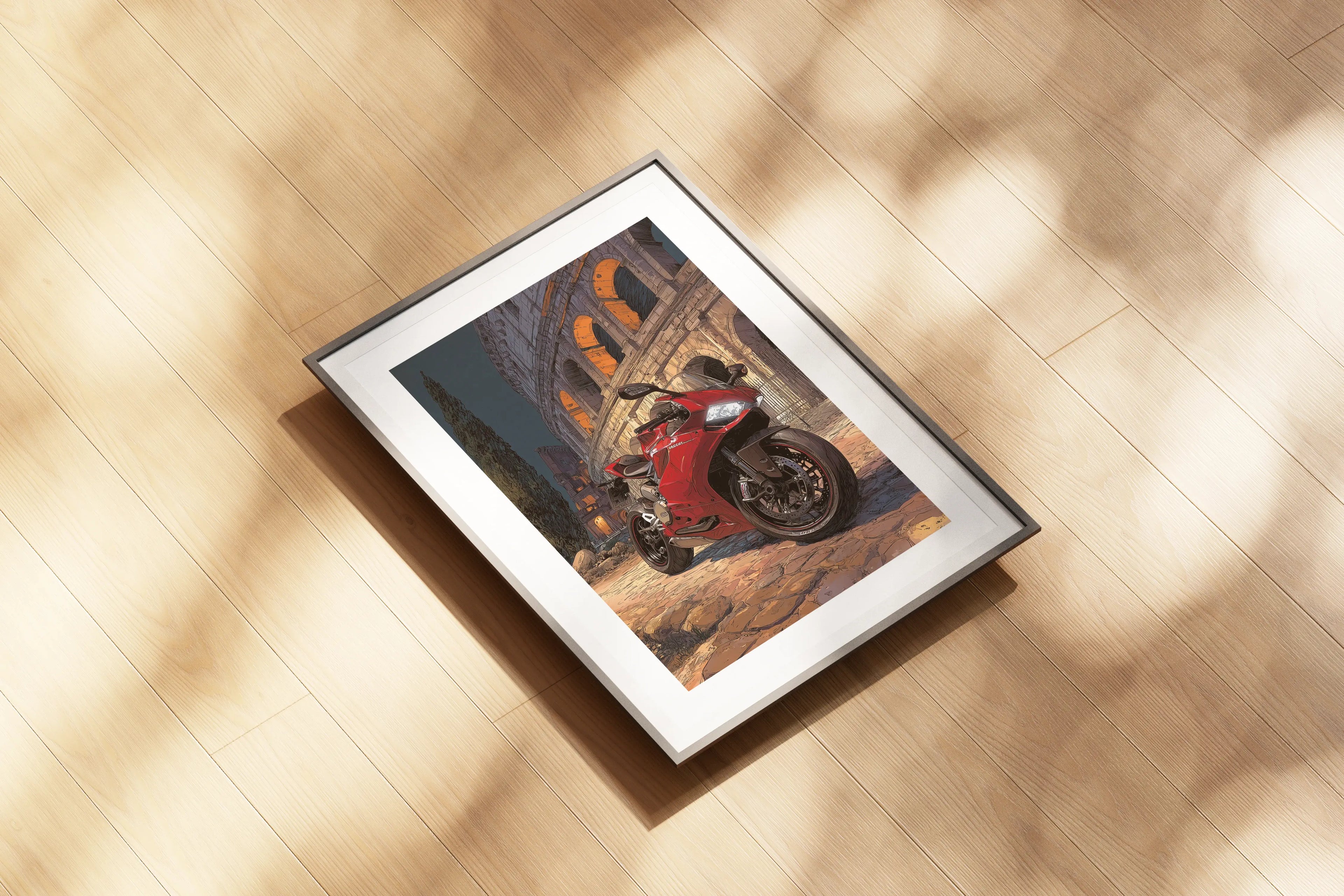 Affiche moto Ducati - Illustration Renaissance Michel-Ange - Colisée Rome