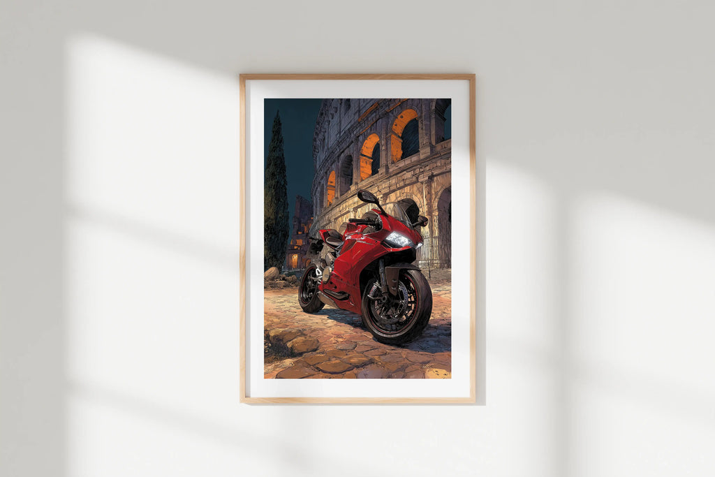 Affiche moto Ducati - Illustration Renaissance Michel-Ange - Colisée Rome