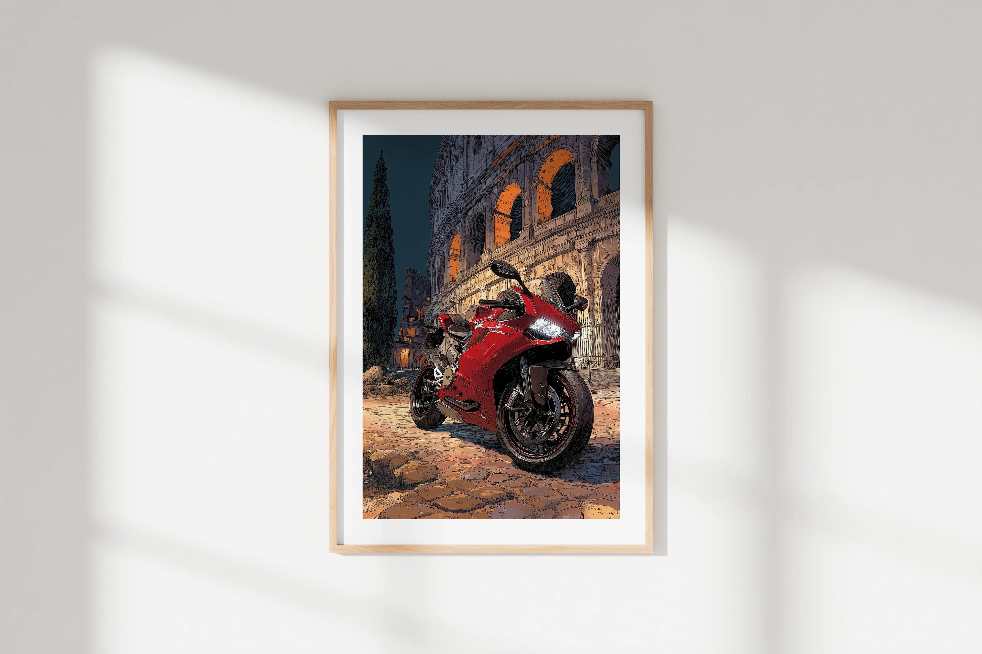 Affiche moto Ducati - Illustration Renaissance Michel-Ange - Colisée Rome