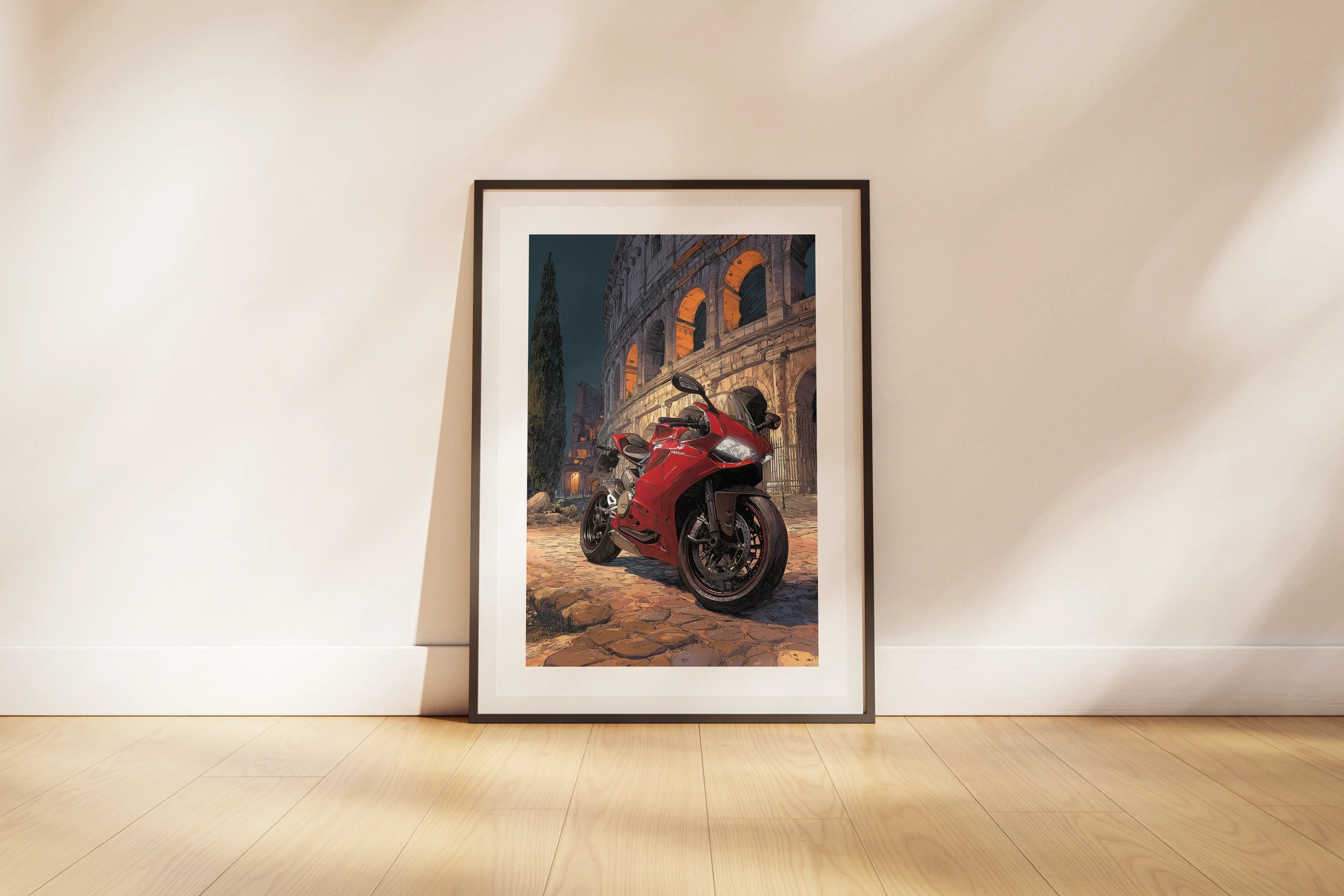 Affiche moto Ducati - Illustration Renaissance Michel-Ange - Colisée Rome