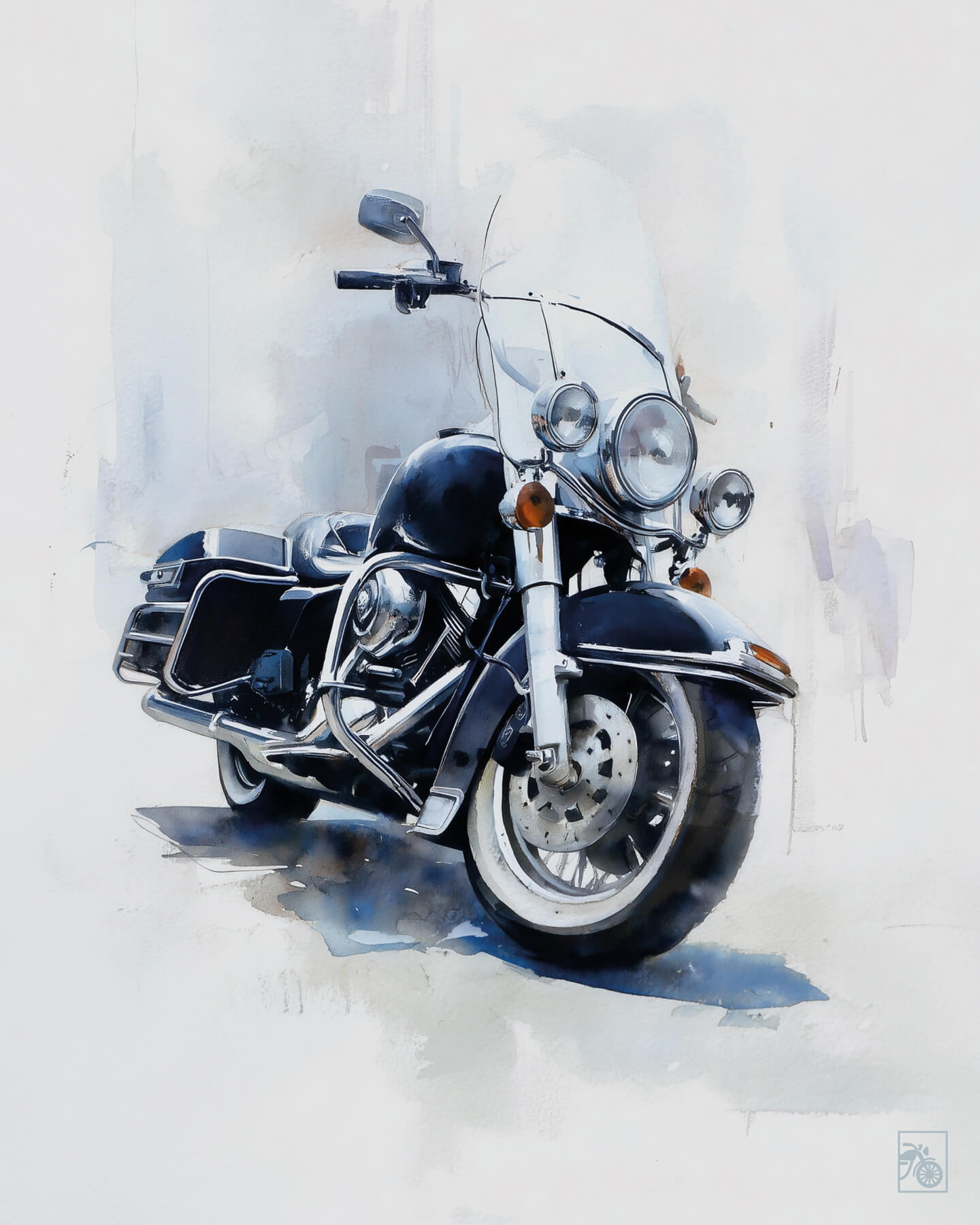 Affiche moto Harley-Davidson Road King aquarelle fond clair