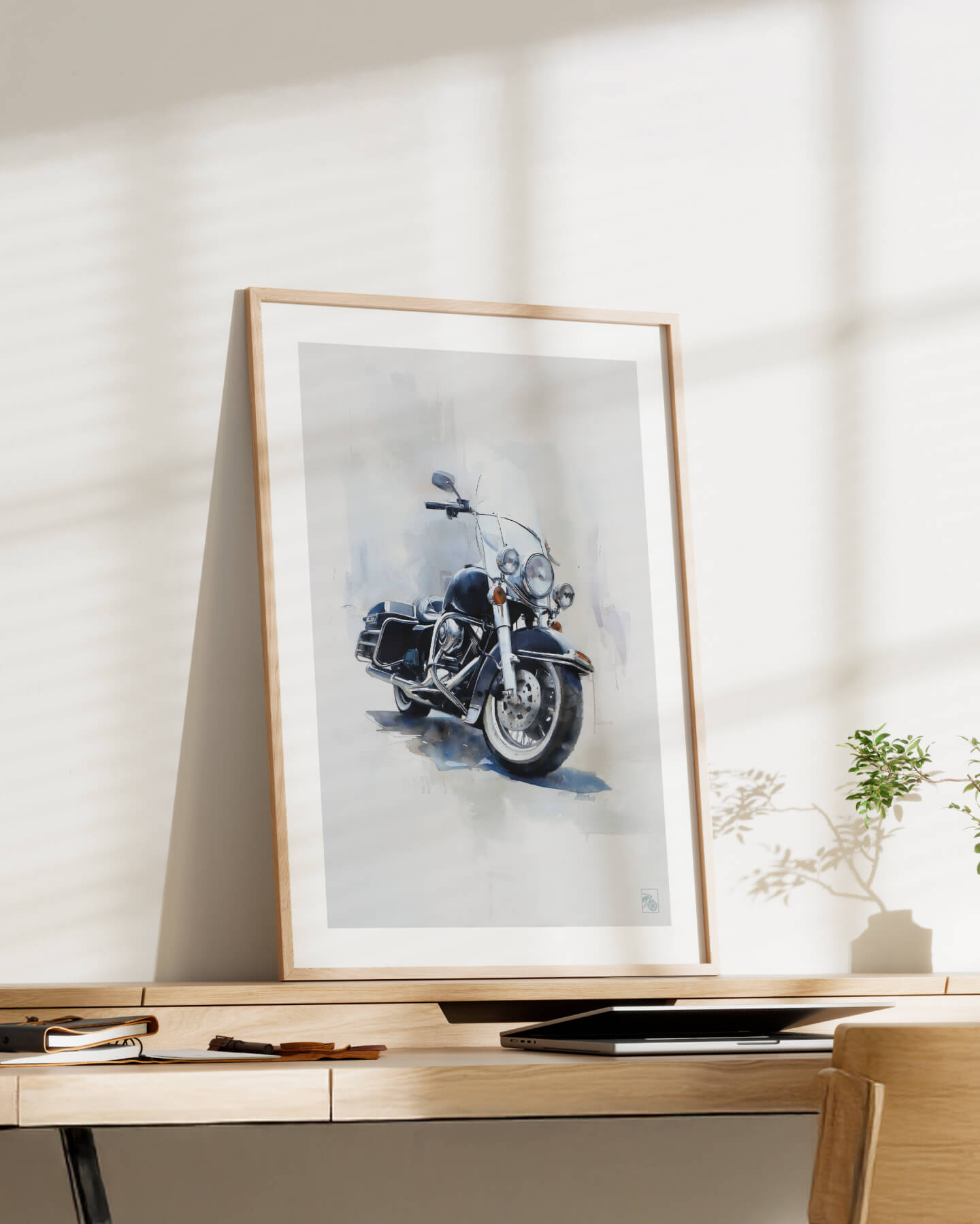 Affiche moto Harley-Davidson Road King aquarelle fond clair