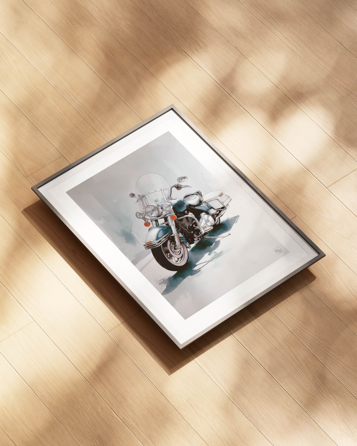 Affiche moto Harley-Davidson Road King aquarelle fond minimaliste