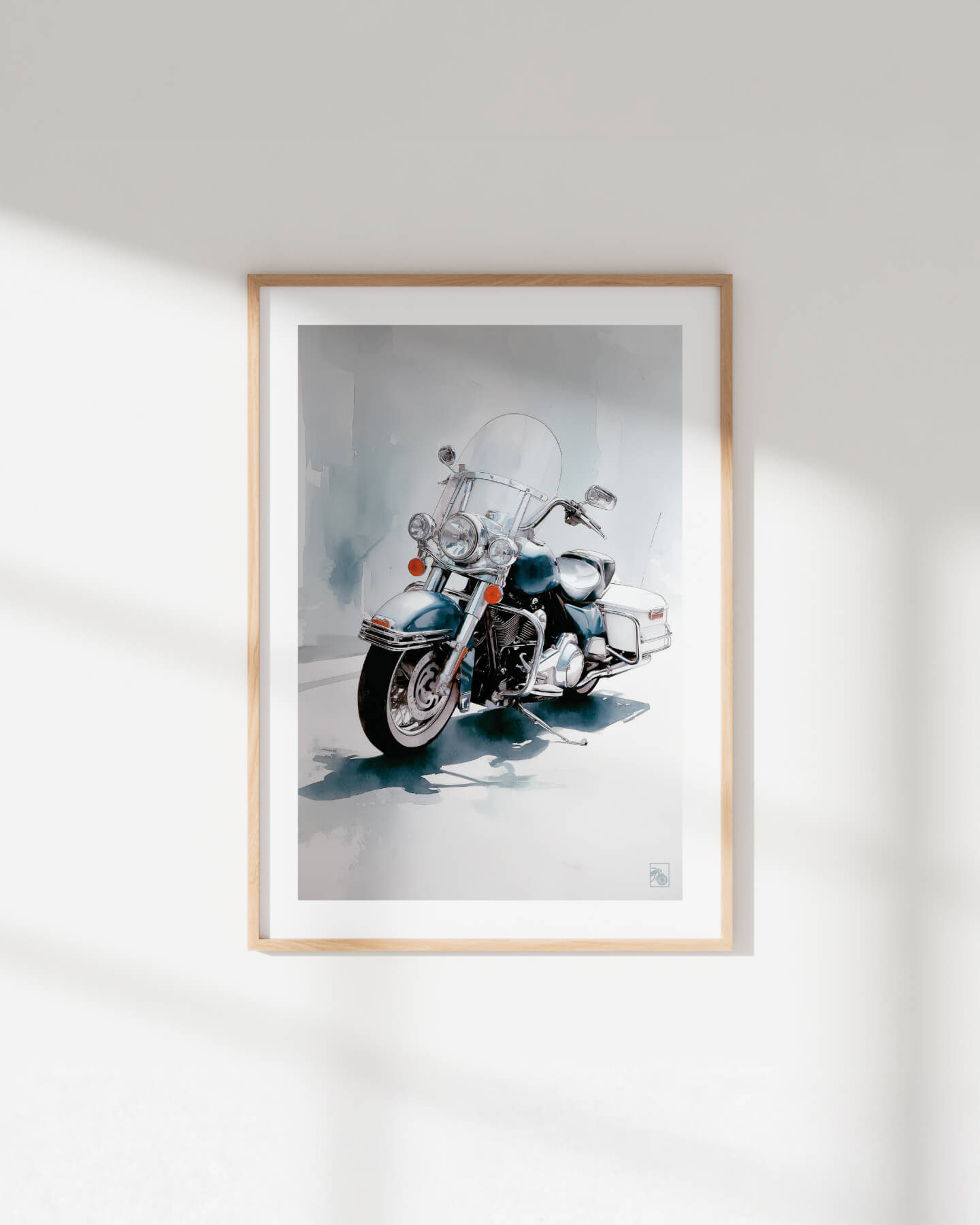 Affiche moto Harley-Davidson Road King aquarelle fond minimaliste