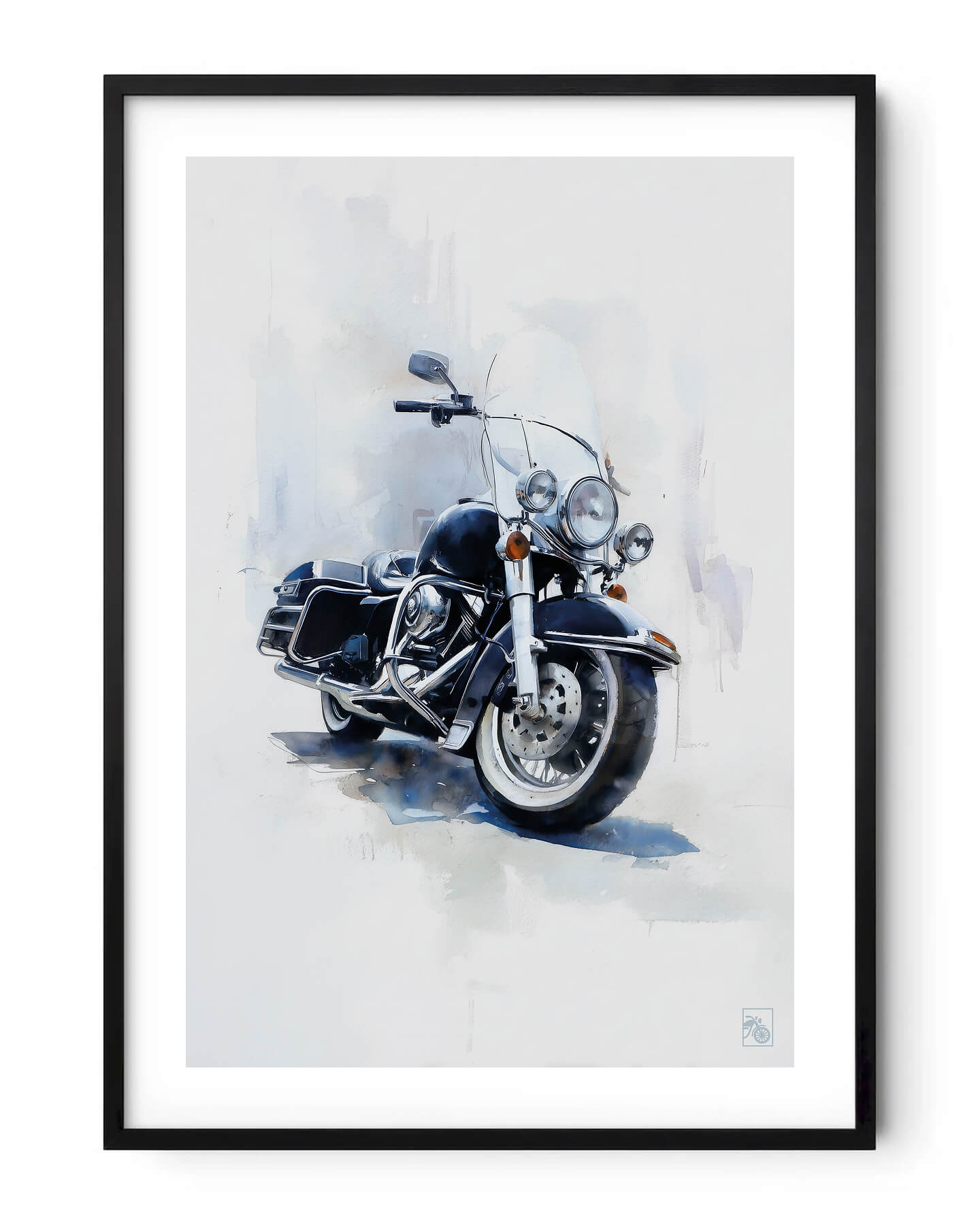 Affiche moto Harley-Davidson Road King aquarelle fond clair
