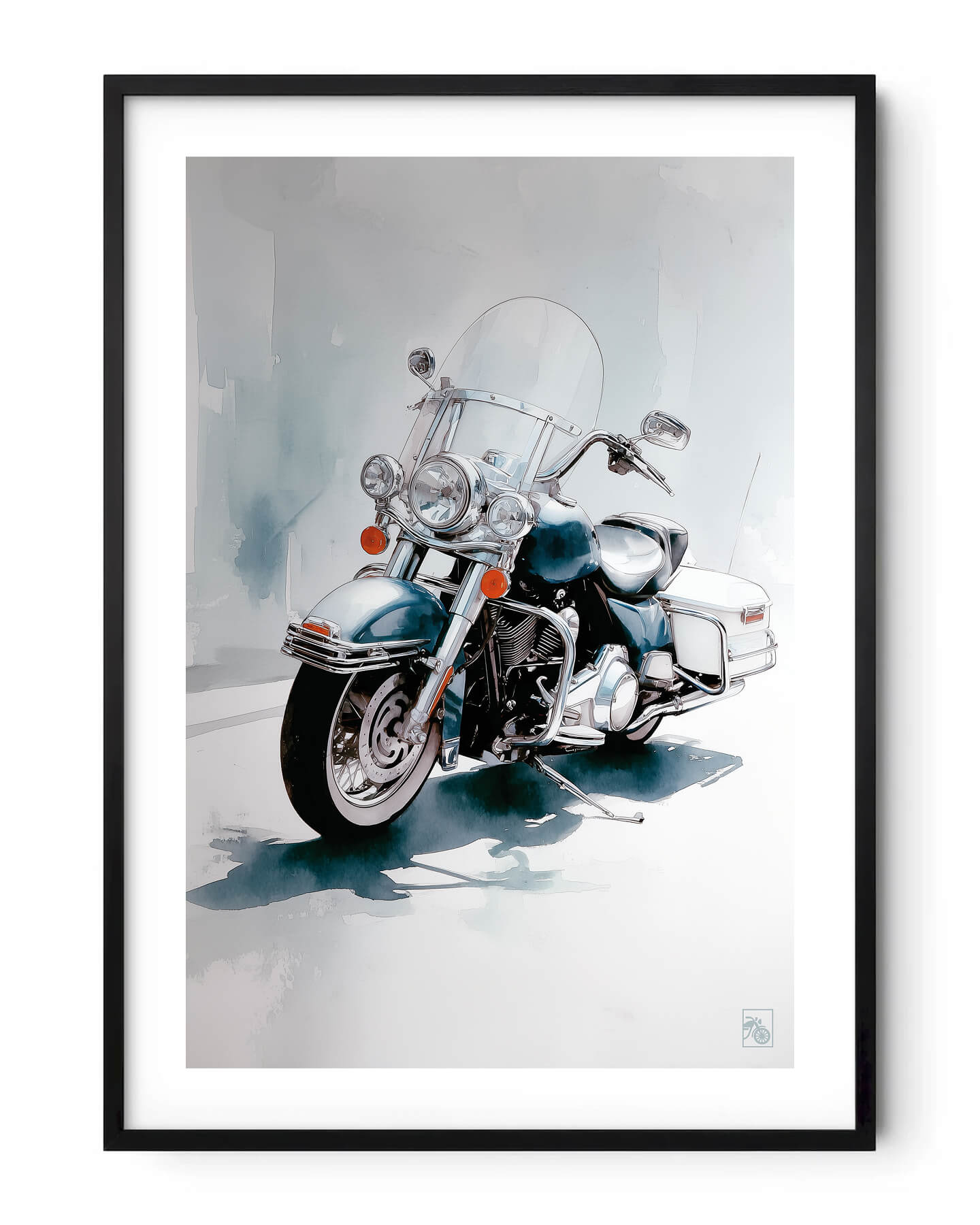 Affiche moto Harley-Davidson Road King aquarelle fond minimaliste