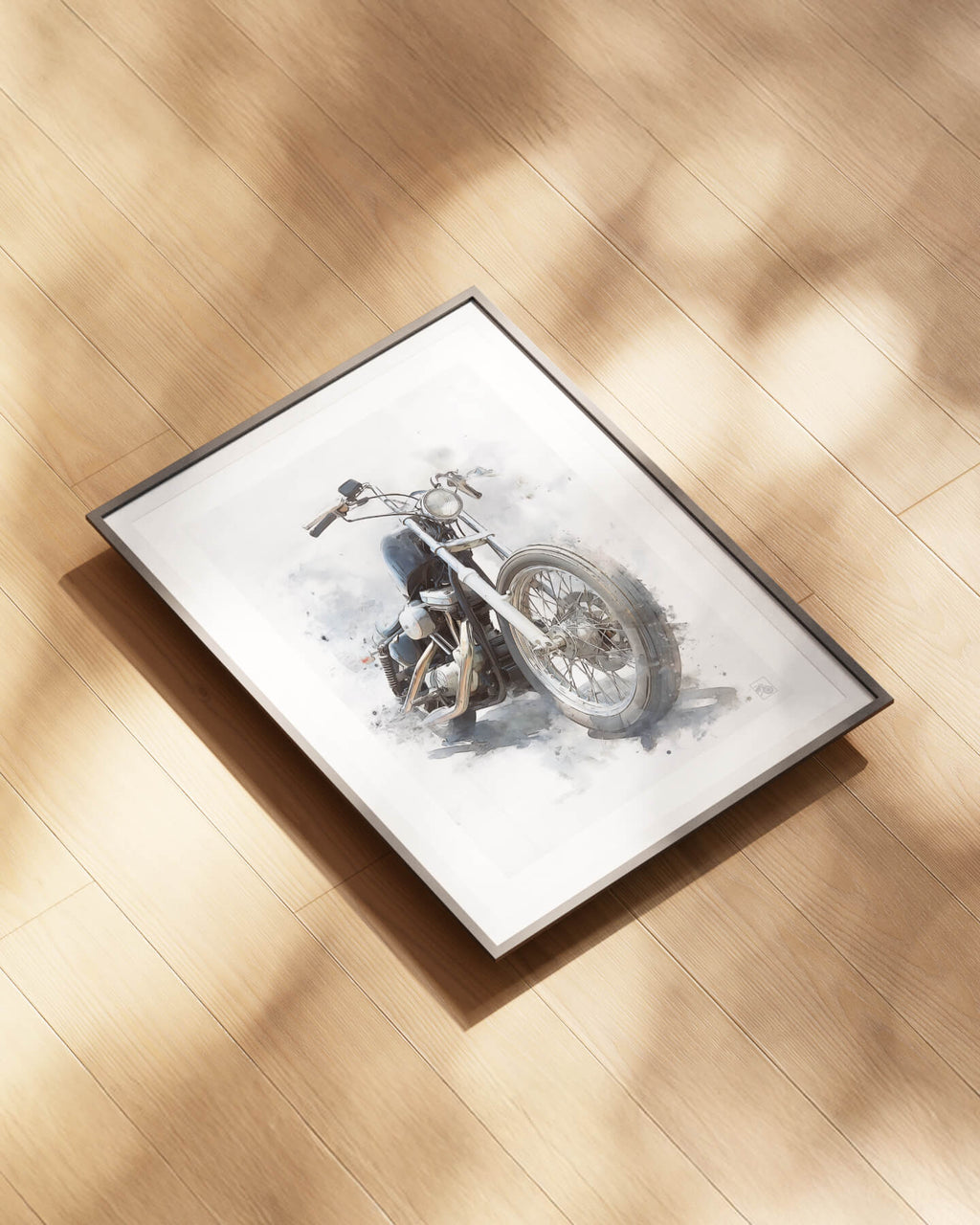 Affiche moto Harley-Davidson Shovelhead aquarelle fond blanc