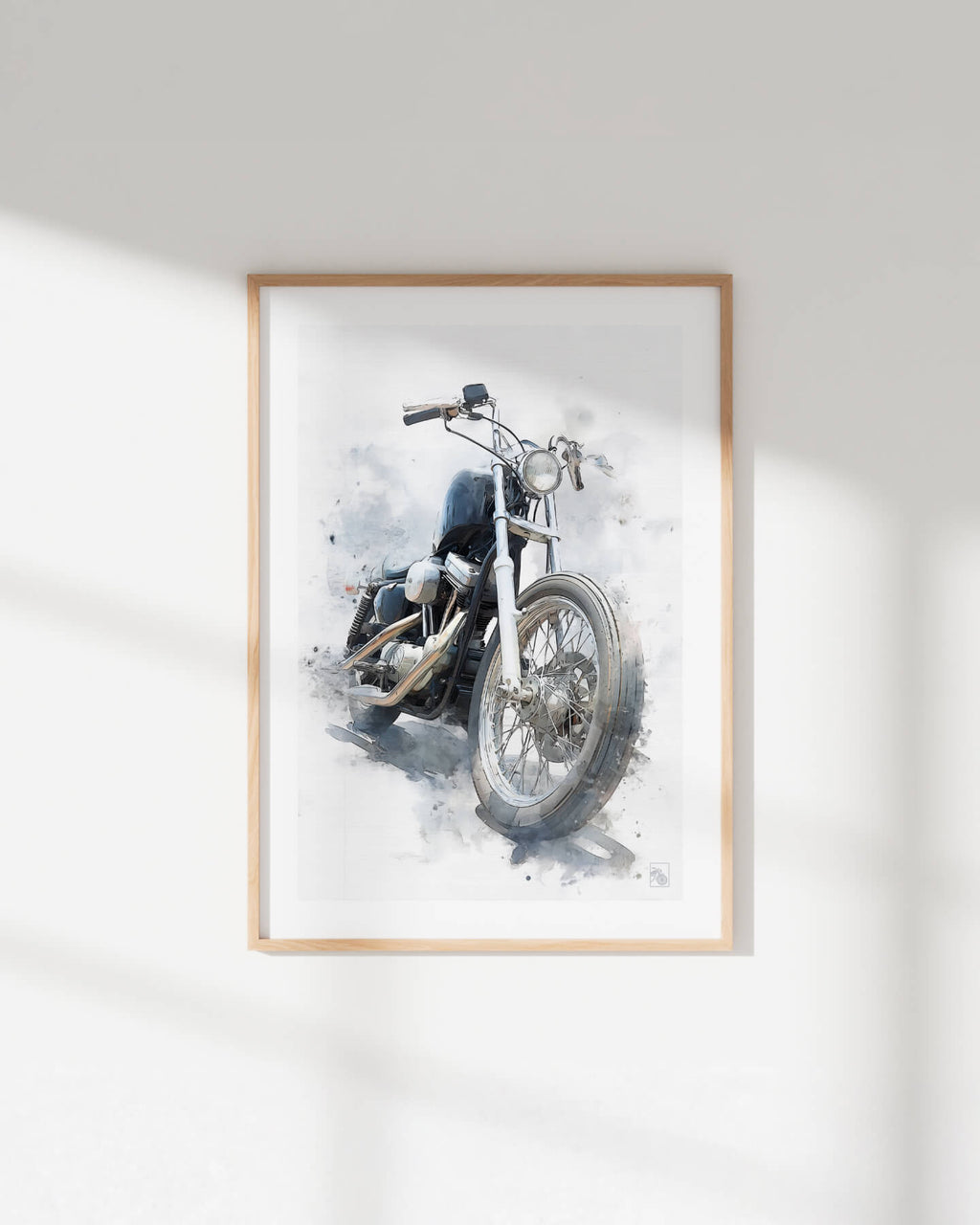 Affiche moto Harley-Davidson Shovelhead aquarelle fond blanc