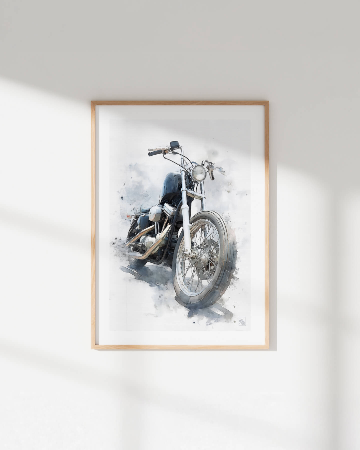 Affiche moto Harley-Davidson Shovelhead aquarelle fond blanc