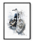 Affiche moto Harley-Davidson Shovelhead aquarelle fond blanc