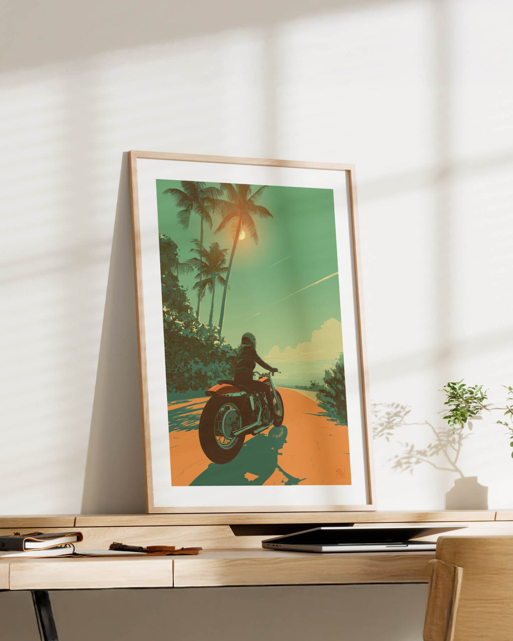 Affiche moto Harley-Davidson Shovelhead illustration route côtière
