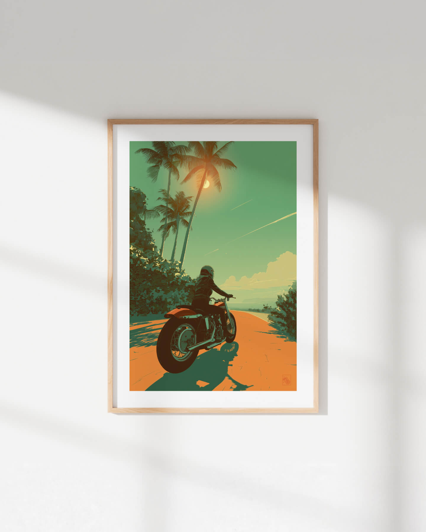 Affiche moto Harley-Davidson Shovelhead illustration route côtière