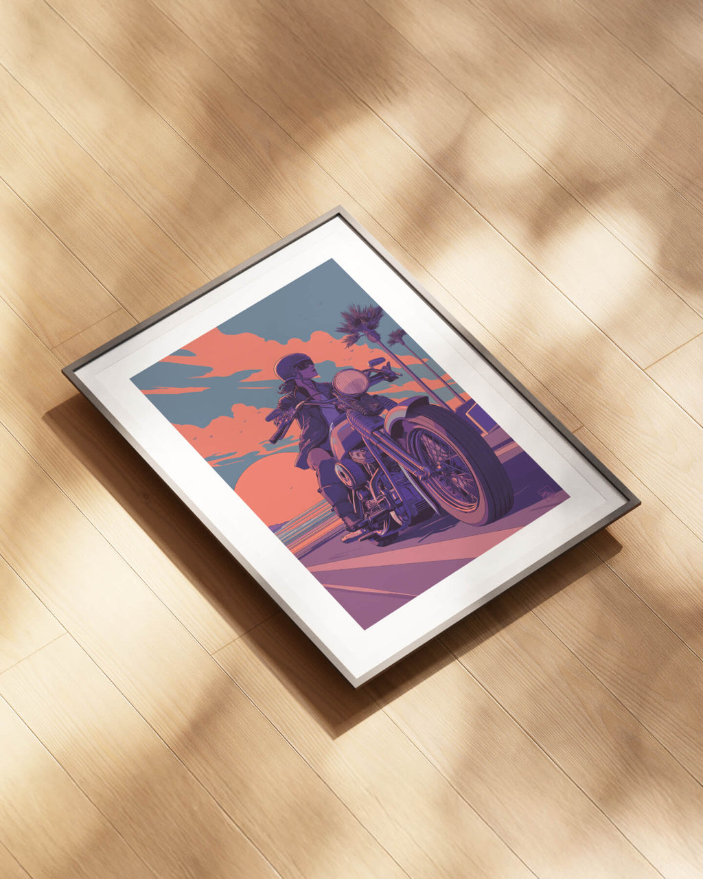 Affiche moto Harley-Davidson Shovelhead illustration route littorale