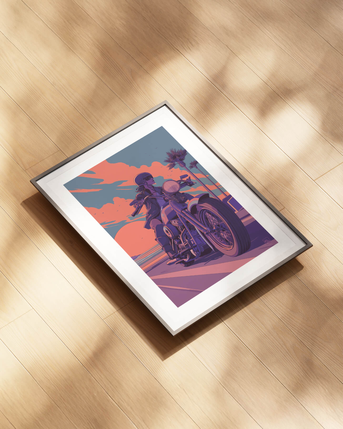 Affiche moto Harley-Davidson Shovelhead illustration route littorale