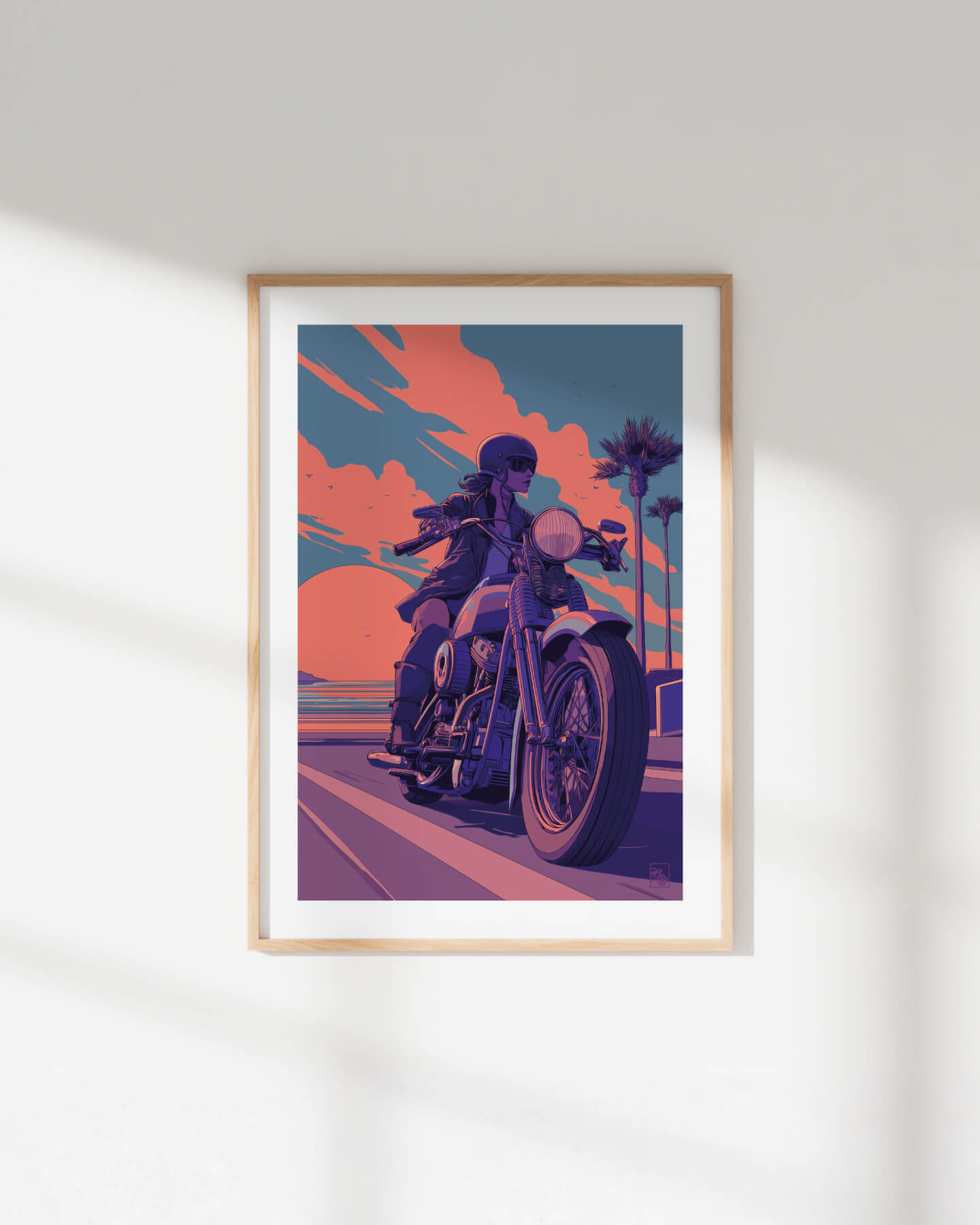 Affiche moto Harley-Davidson Shovelhead illustration route littorale