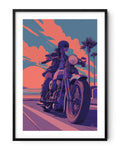 Affiche moto Harley-Davidson Shovelhead illustration route littorale