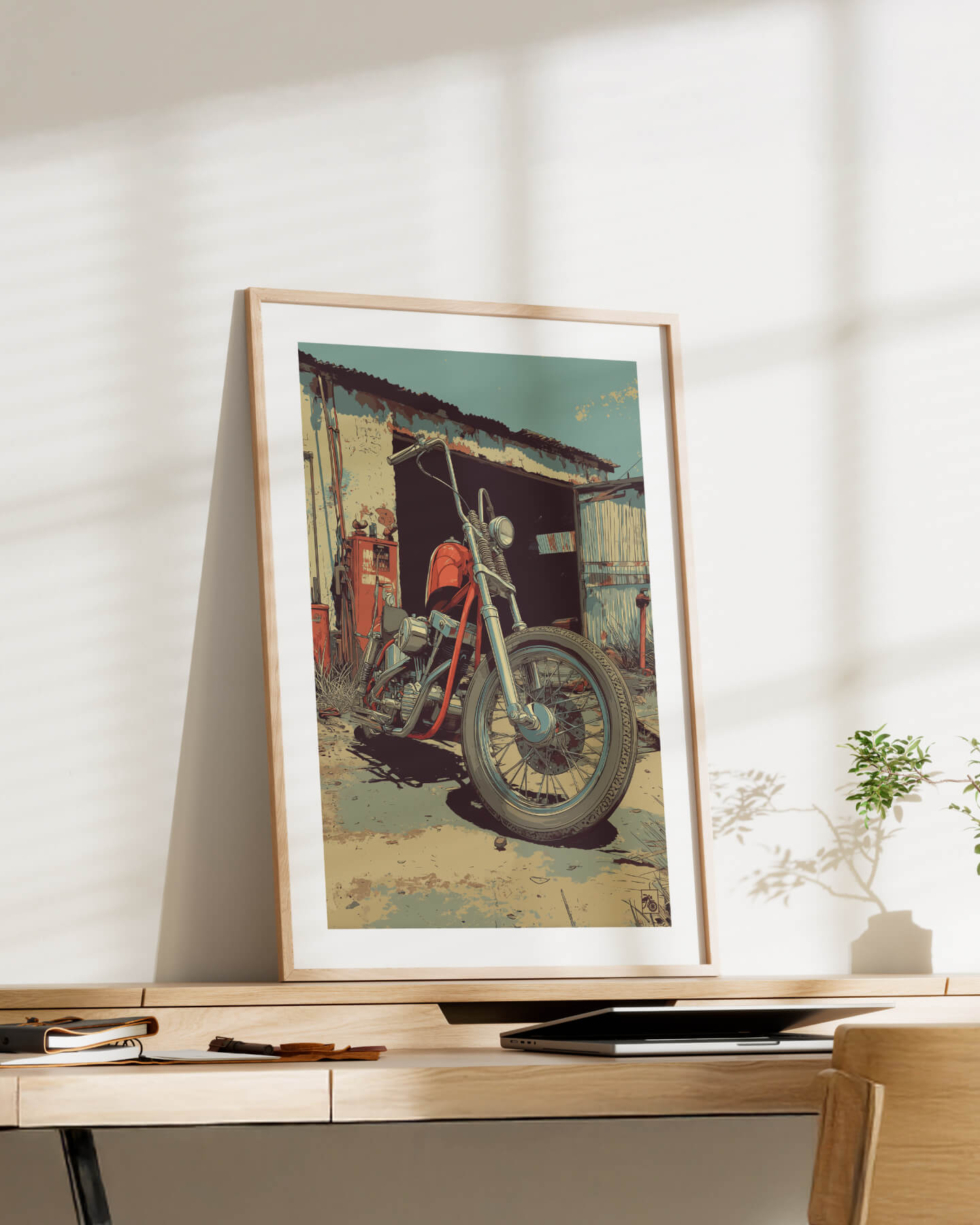 Affiche moto Harley-Davidson Shovelhead illustration vintage garage