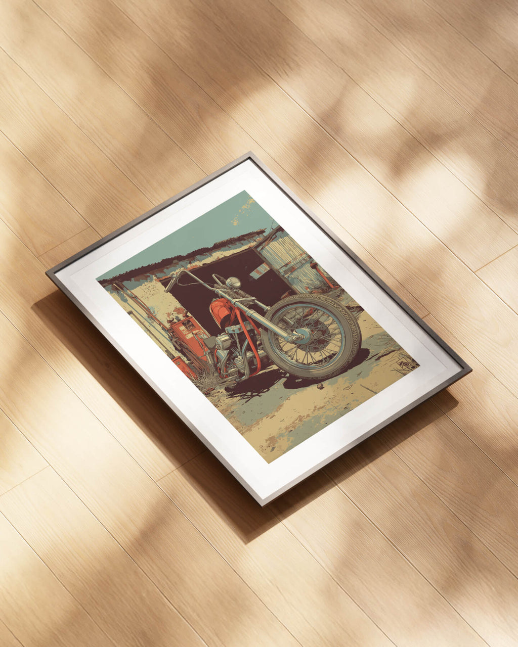 Affiche moto Harley-Davidson Shovelhead illustration vintage garage