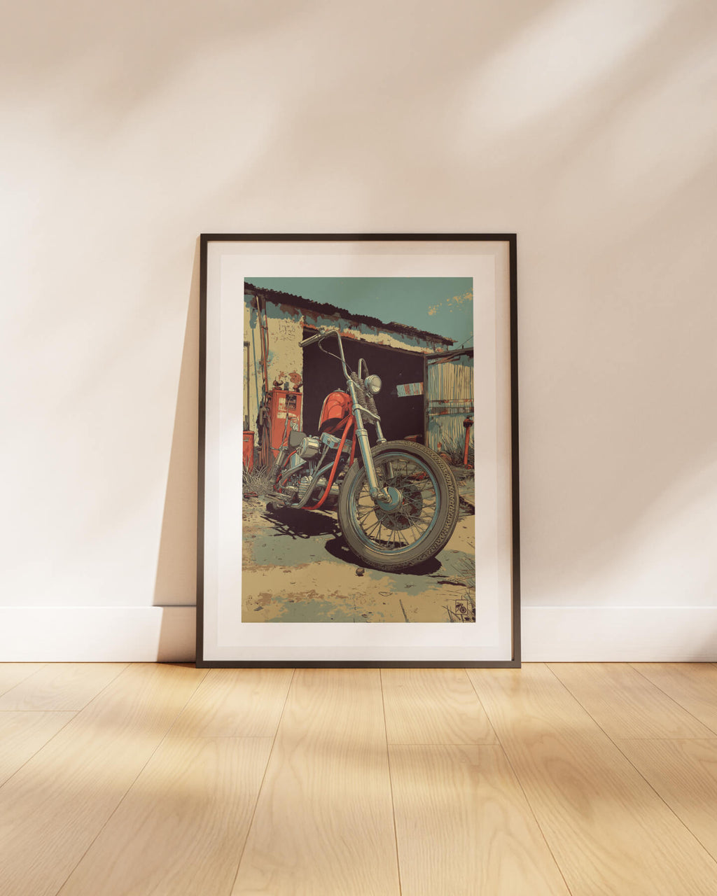 Affiche moto Harley-Davidson Shovelhead illustration vintage garage