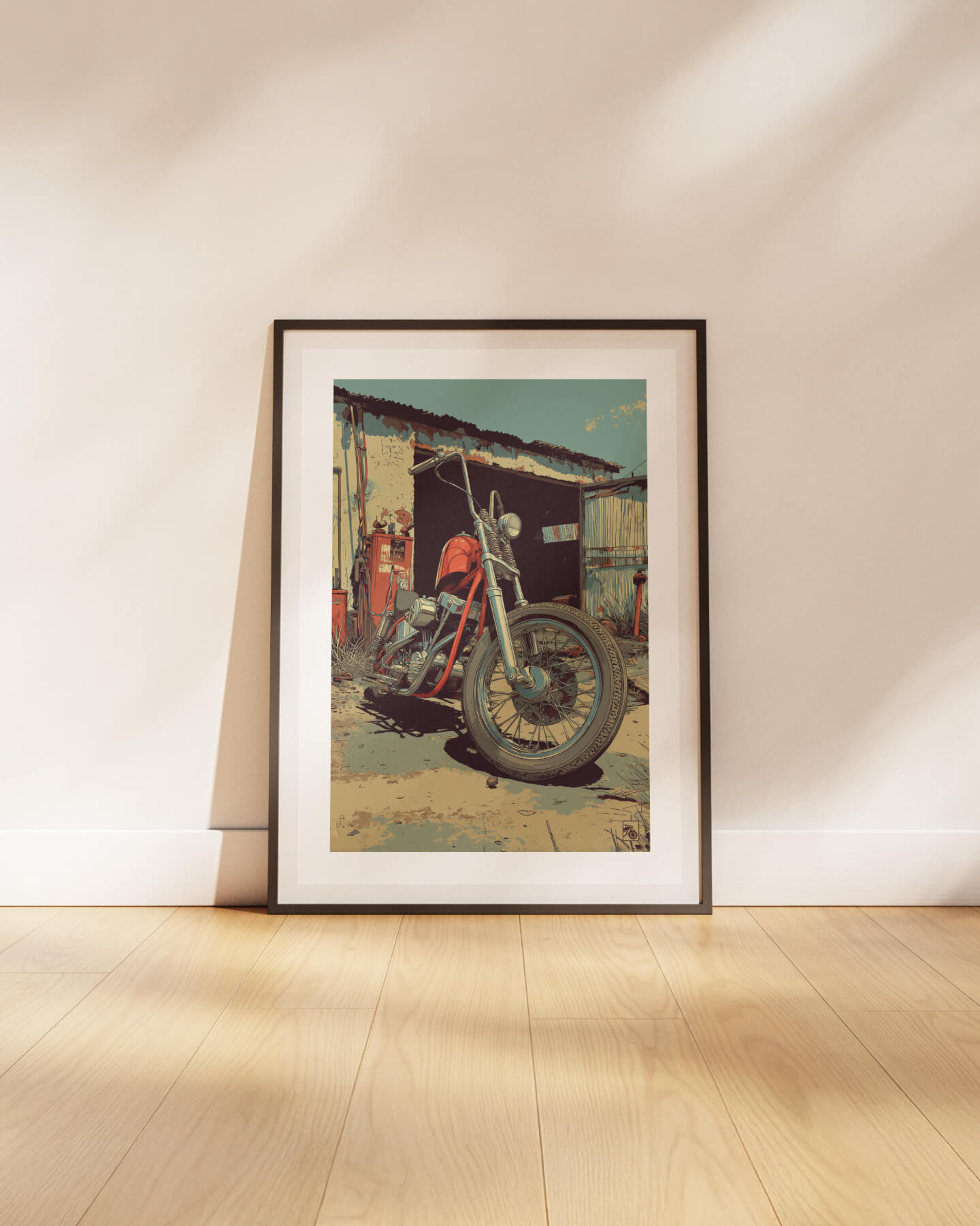 Affiche moto Harley-Davidson Shovelhead illustration vintage garage