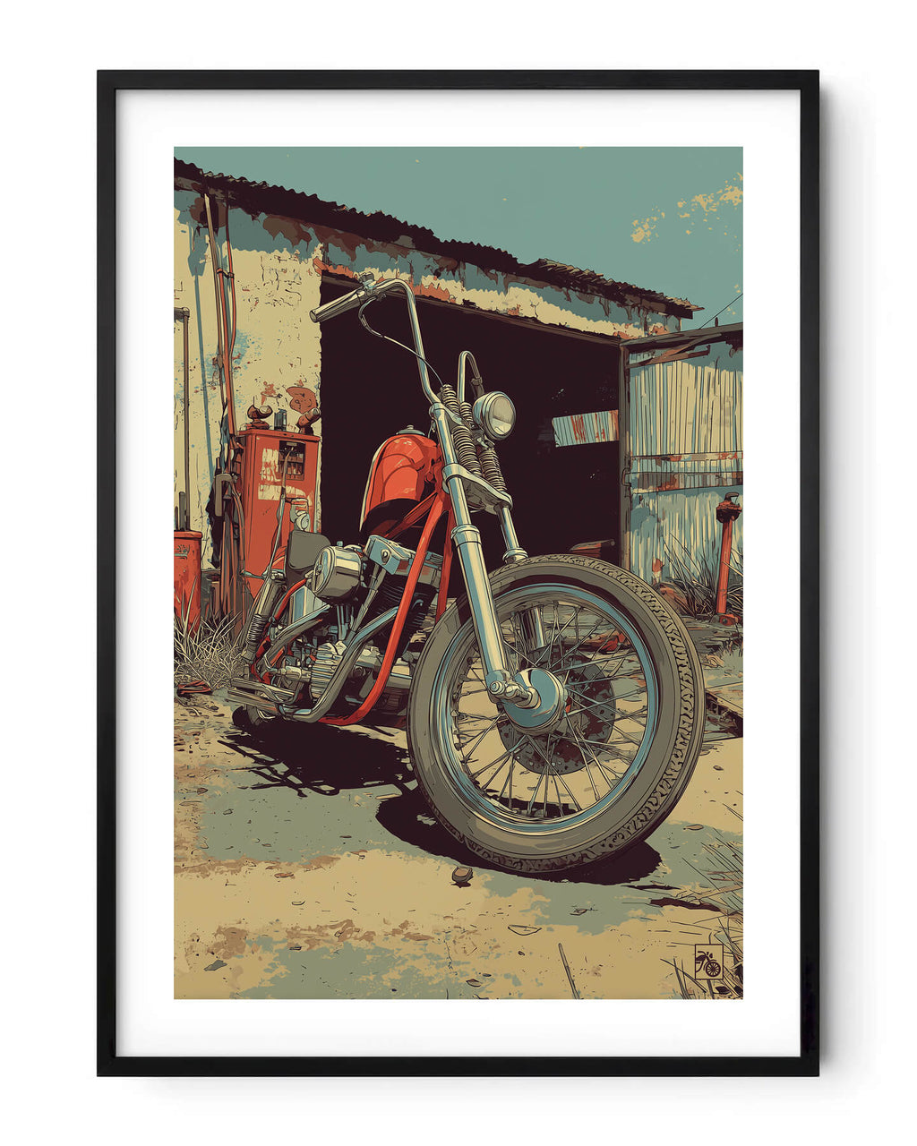 Affiche moto Harley-Davidson Shovelhead illustration vintage garage