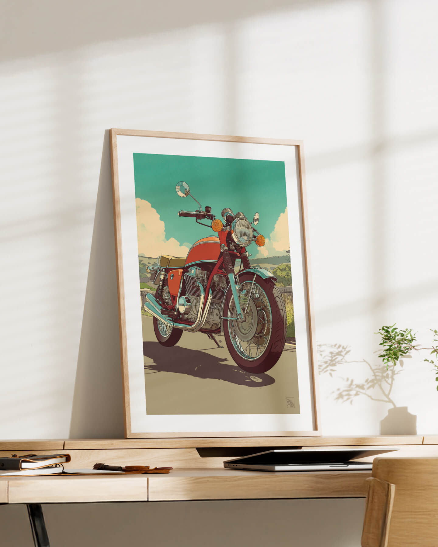 Affiche moto Honda CB750 Four illustration comic route vintage