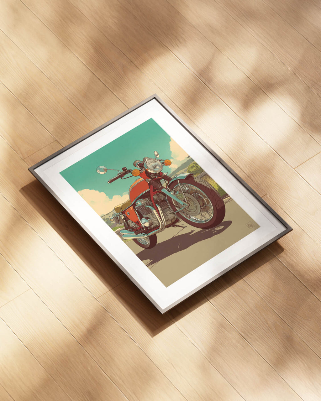 Affiche moto Honda CB750 Four illustration comic route vintage