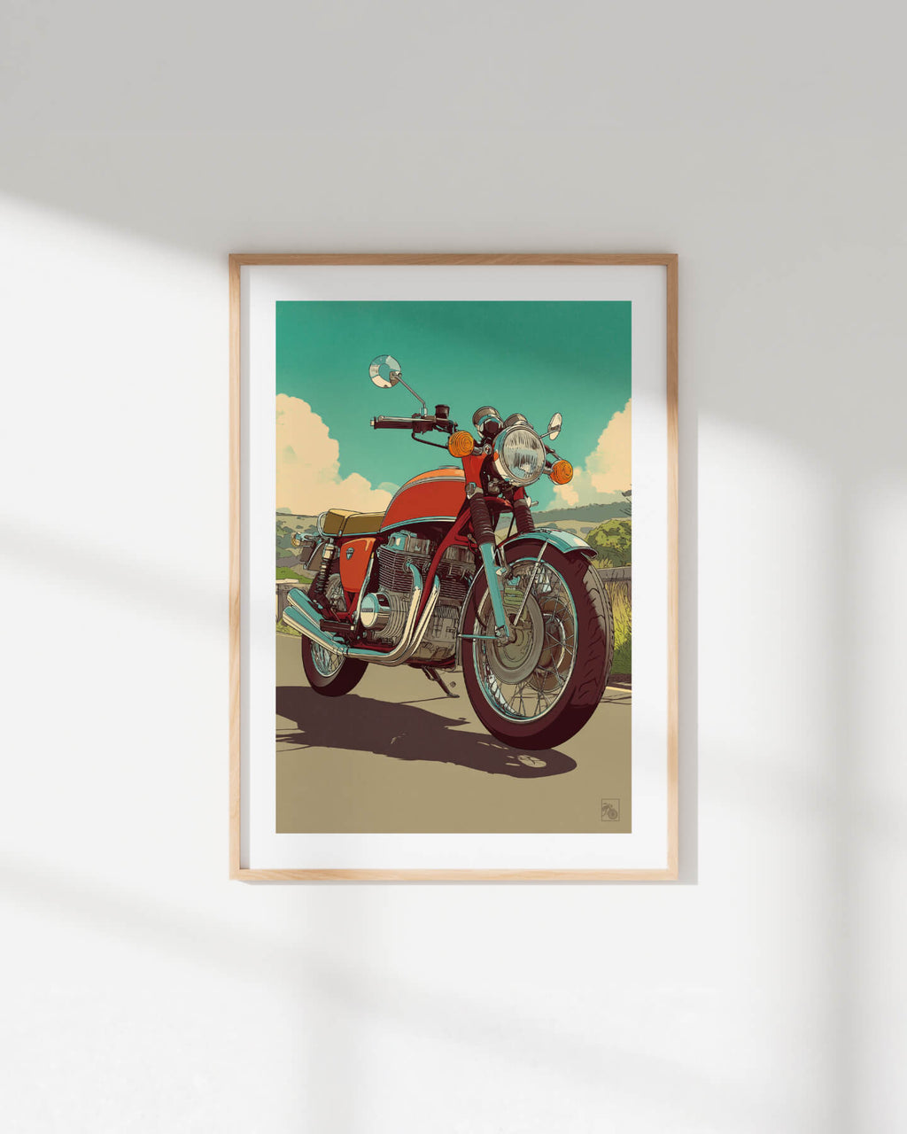 Affiche moto Honda CB750 Four illustration comic route vintage