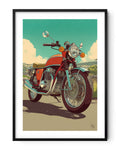 Affiche moto Honda CB750 Four illustration comic route vintage