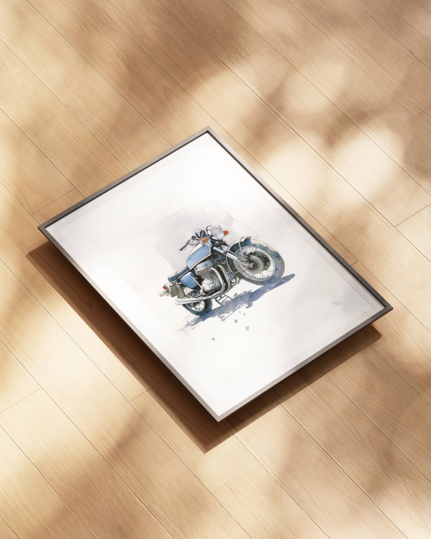 Affiche moto Honda CB750 Four bleue aquarelle fond minimaliste