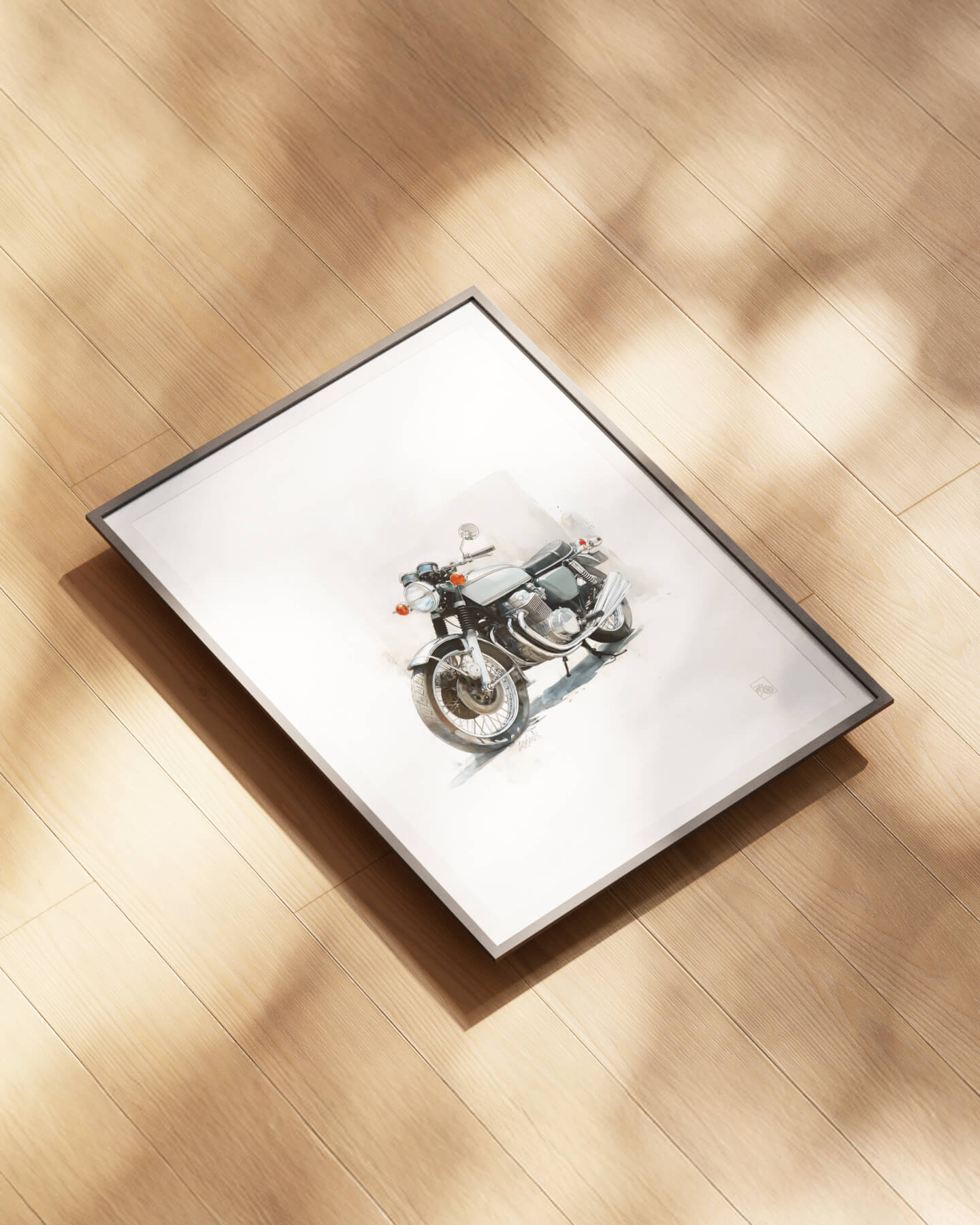 Affiche moto Honda CB750 Four blanche aquarelle fond minimaliste