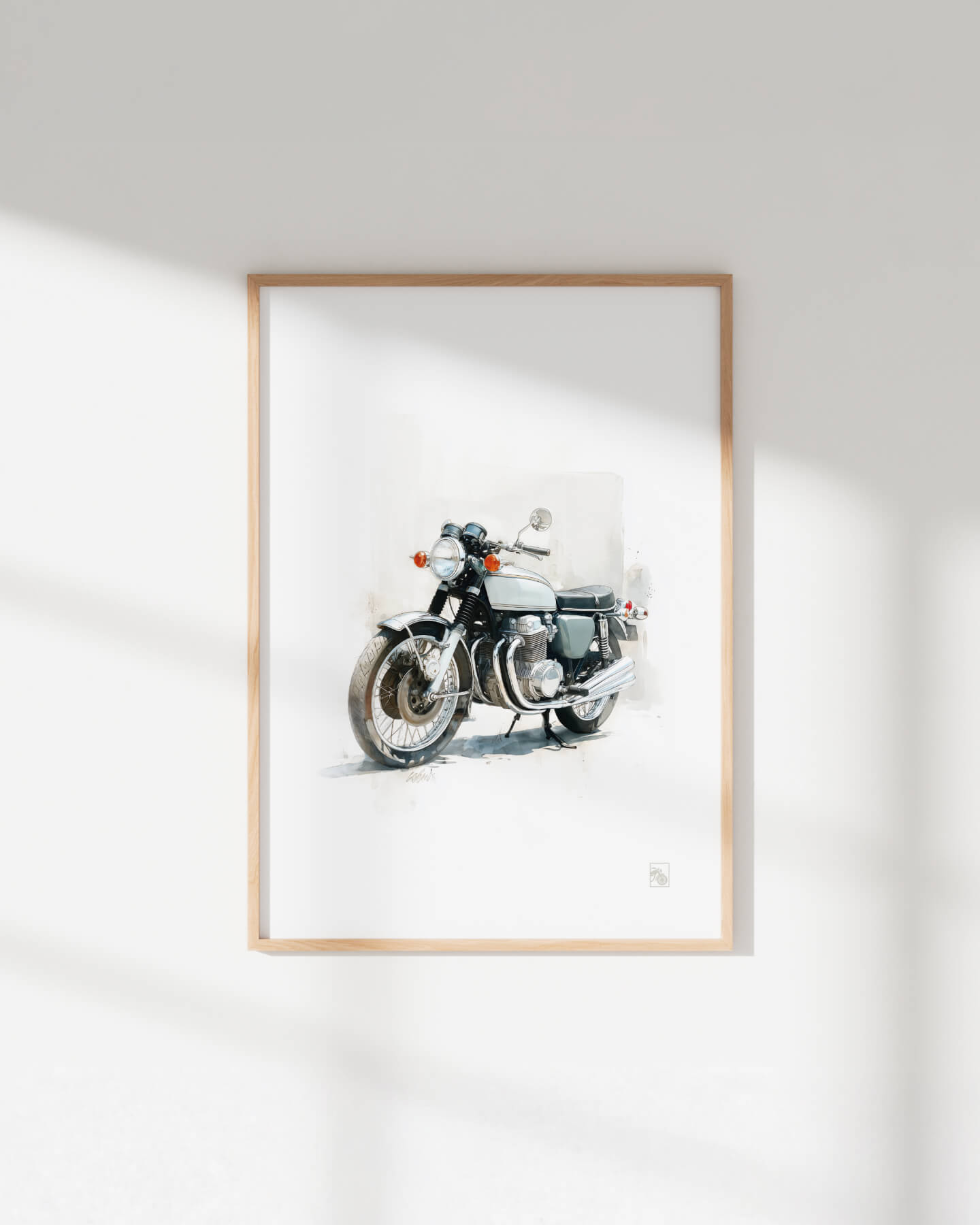 Affiche moto Honda CB750 Four blanche aquarelle fond minimaliste