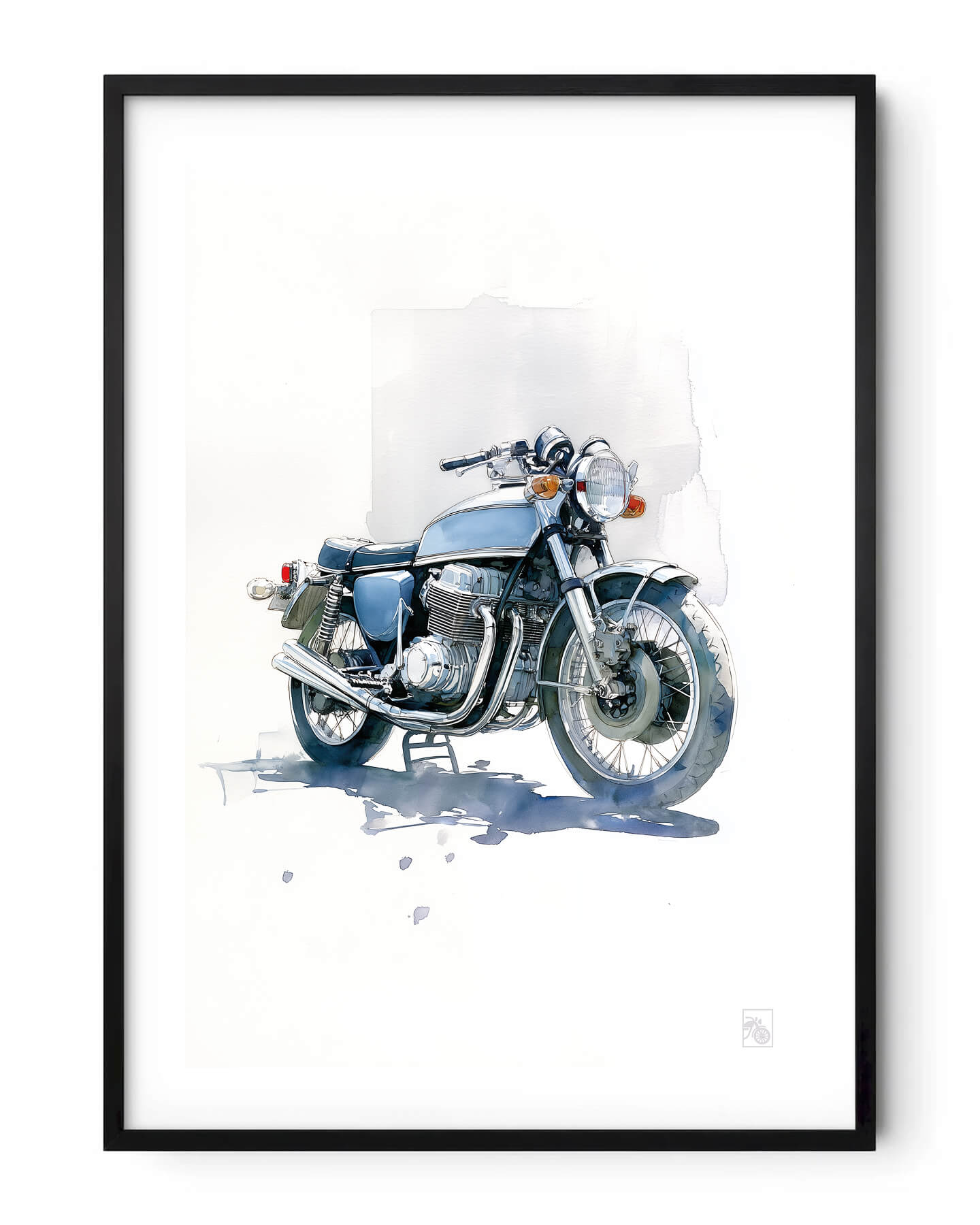 Affiche moto Honda CB750 Four bleue aquarelle fond minimaliste